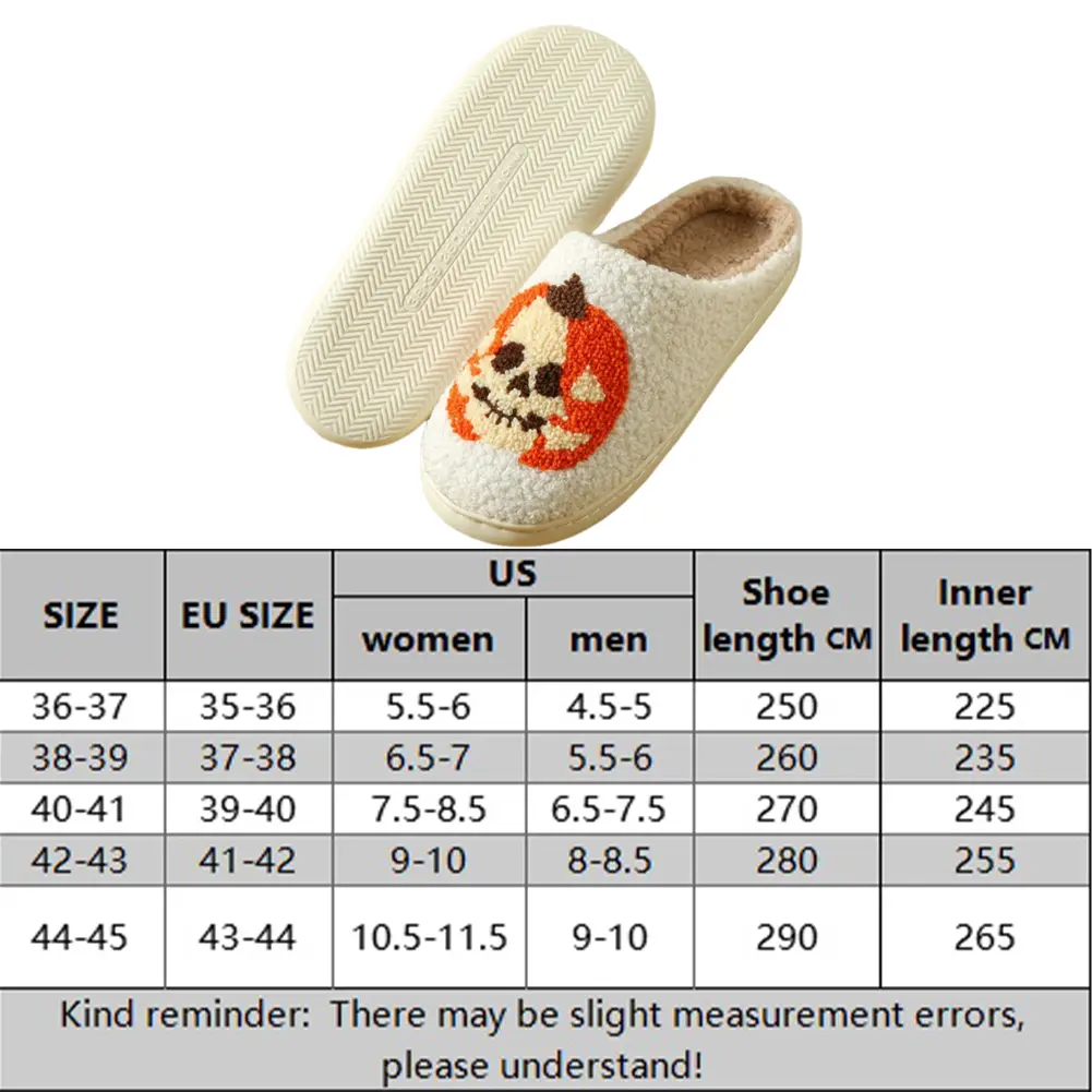 Halloween Pumpkin Cotton Slippers Winter Soft Home Flat Shoes Non-Slip Soft Plush Skeleton Fuzzy Slippers Ghost Warm Slippers