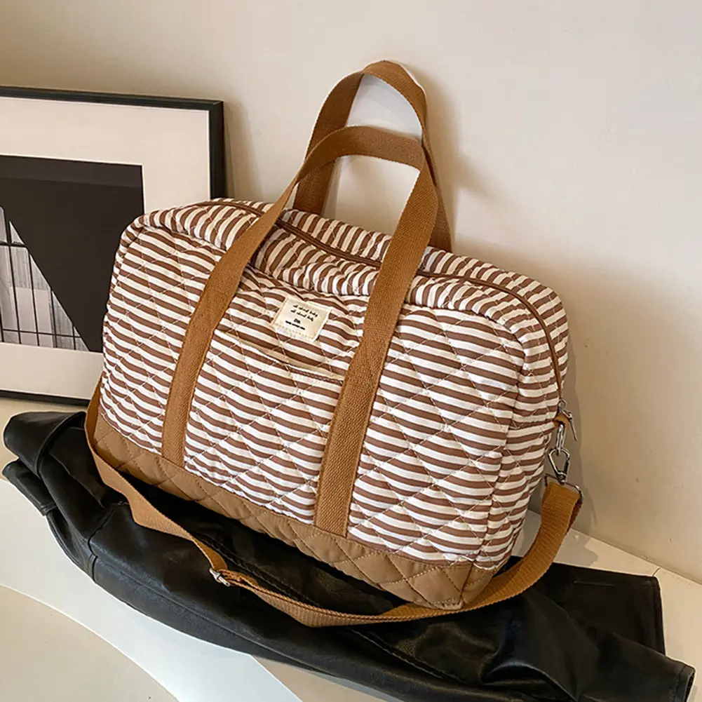 Large Capacity Quilted Striped Diaper Bag Adjustable Strap Maternity Bags Travel Storage Bag Ladies Tote Handbag Soft Mommy Bags