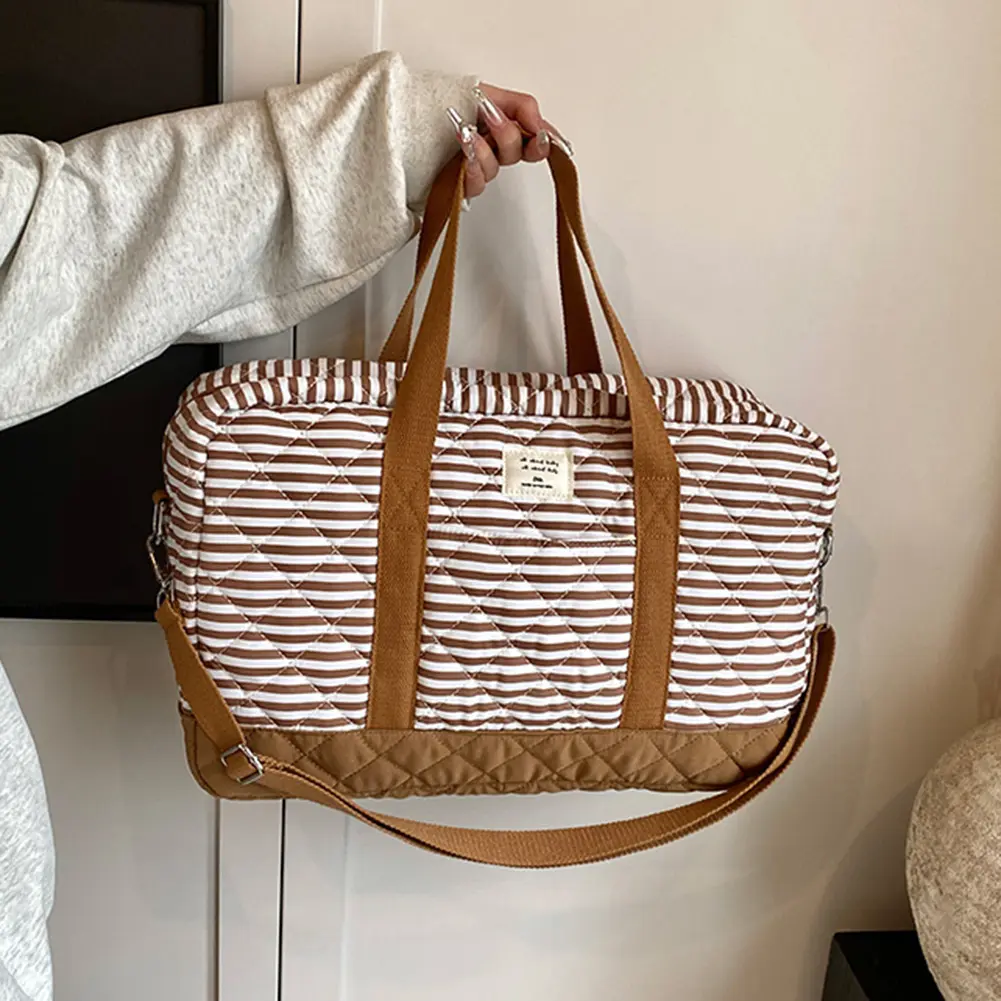 Large Capacity Quilted Striped Diaper Bag Adjustable Strap Maternity Bags Travel Storage Bag Ladies Tote Handbag Soft Mommy Bags