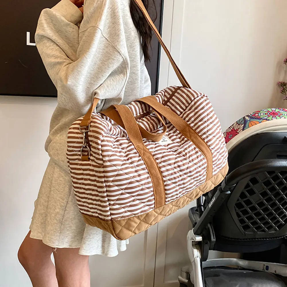 Large Capacity Quilted Striped Diaper Bag Adjustable Strap Maternity Bags Travel Storage Bag Ladies Tote Handbag Soft Mommy Bags