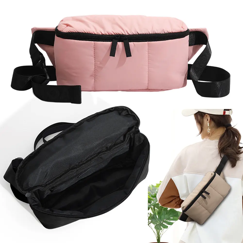 Unisex Soft Space Cotton Waist Bag 2023 New Feather Crossbody Chest Bag Fashion Wear-resistant Outdoor Satchel Nylon Fitness Bag