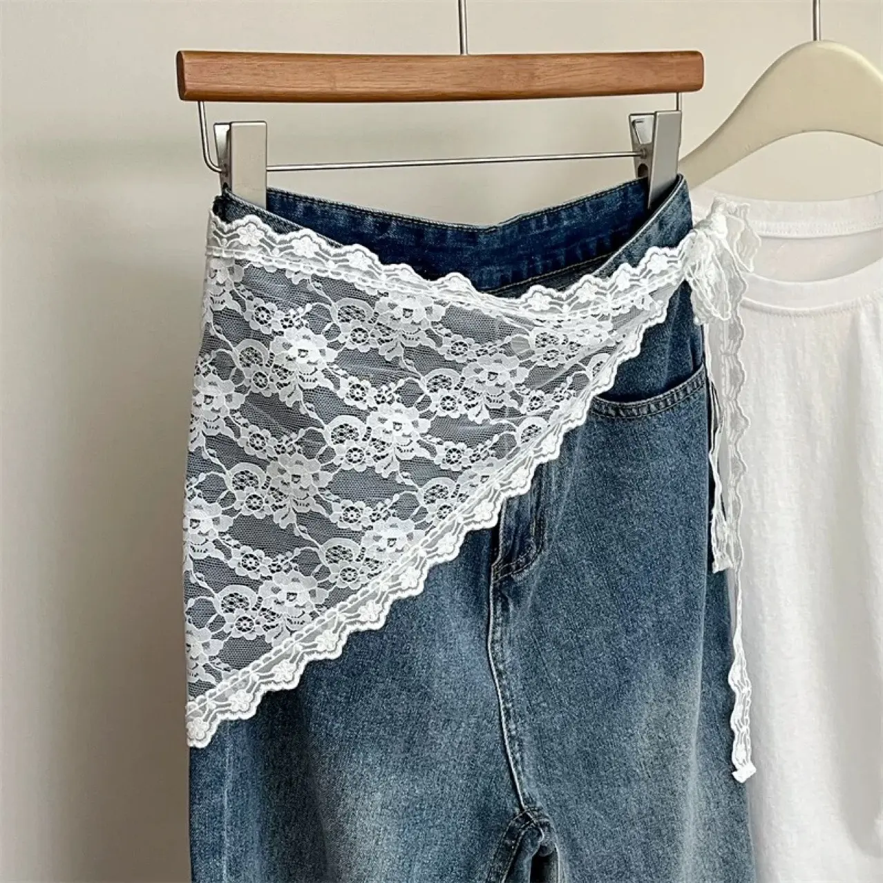 Double-Use Lace Stacked Half Skirt Soft Fart Curtain Small Apron Spring Headscarf Fashion Wave Butt Curtain Ins Style Hair Scarf