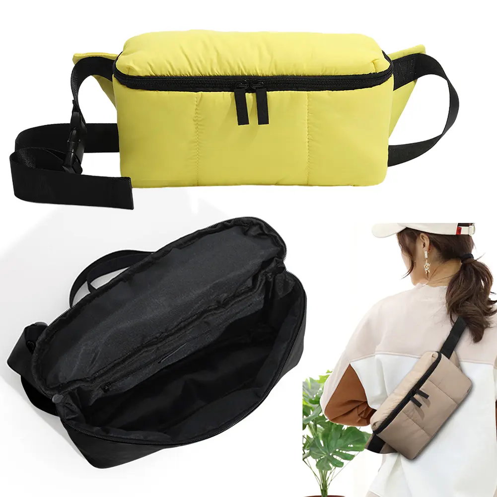 Unisex Soft Space Cotton Waist Bag 2023 New Feather Crossbody Chest Bag Fashion Wear-resistant Outdoor Satchel Nylon Fitness Bag
