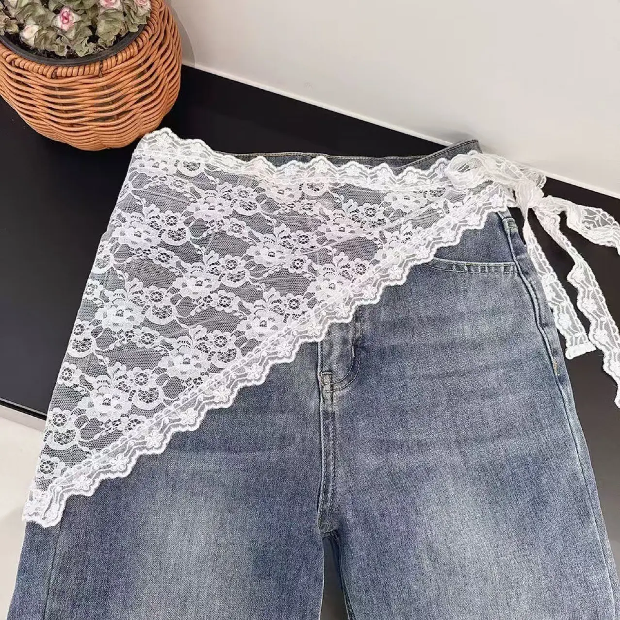 Double-Use Lace Stacked Half Skirt Soft Fart Curtain Small Apron Spring Headscarf Fashion Wave Butt Curtain Ins Style Hair Scarf