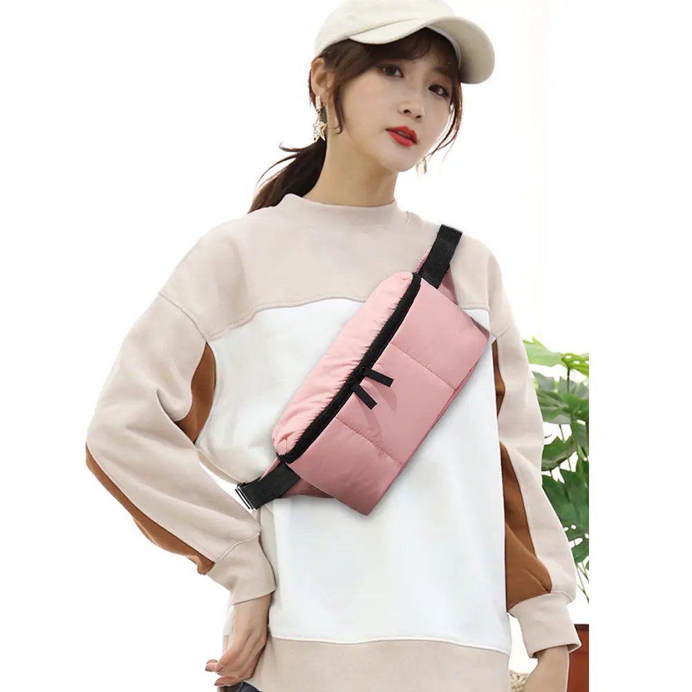 Unisex Soft Space Cotton Waist Bag 2023 New Feather Crossbody Chest Bag Fashion Wear-resistant Outdoor Satchel Nylon Fitness Bag