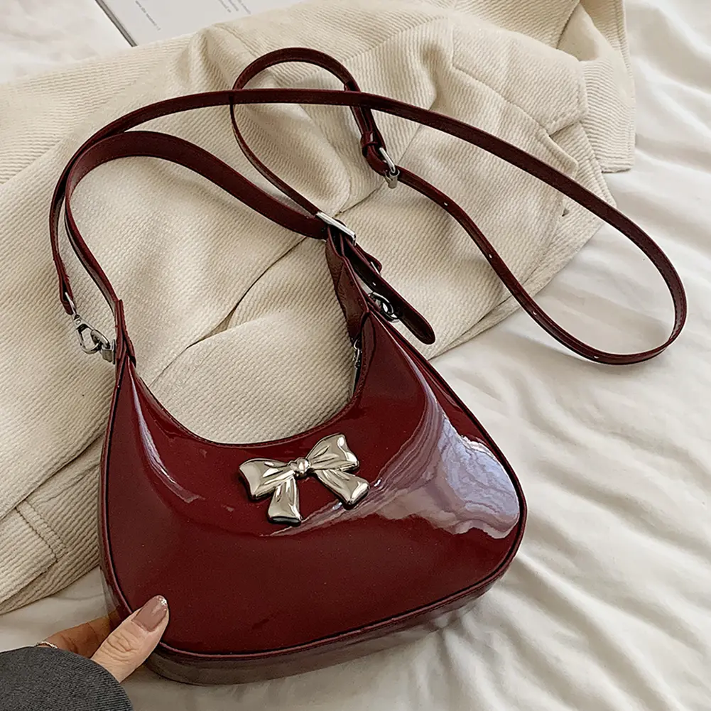 American Luxury Satchel Women's Vintage Red Quality Crescent Bag Patent Leather Fashion Shoulder Bags Ladies Chic Crossbody Bags