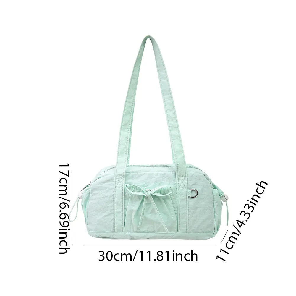 Women Nylon Bowknot Tote Handbag Large Capacity Bow Shoulder Bag Casual Underarm Pouch Travel Stylish Dating Shopping Armpit Bag