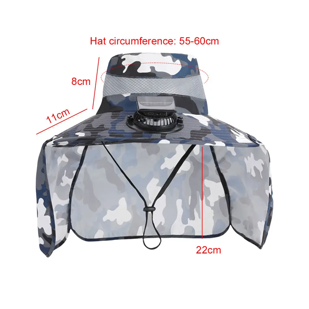 Solar Fan Hat Outdoor Fishing Hat with Neck Flap Quick Dry Fisherman Hat Summer Rechargeable Wide Brim Sun Cap Camping Hiking