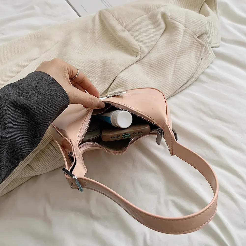American Luxury Satchel Women's Vintage Red Quality Crescent Bag Patent Leather Fashion Shoulder Bags Ladies Chic Crossbody Bags