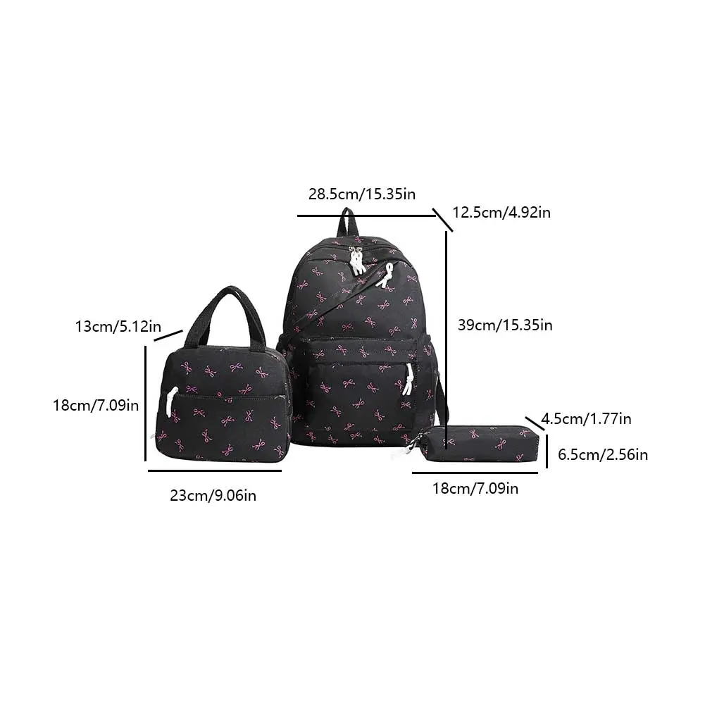3Pcs Simple Sweet Backpack Set Large Capacity Bow School Bag with Lunch Box and Pencil Case Aesthetic Daypack Teen Girls Bookbag