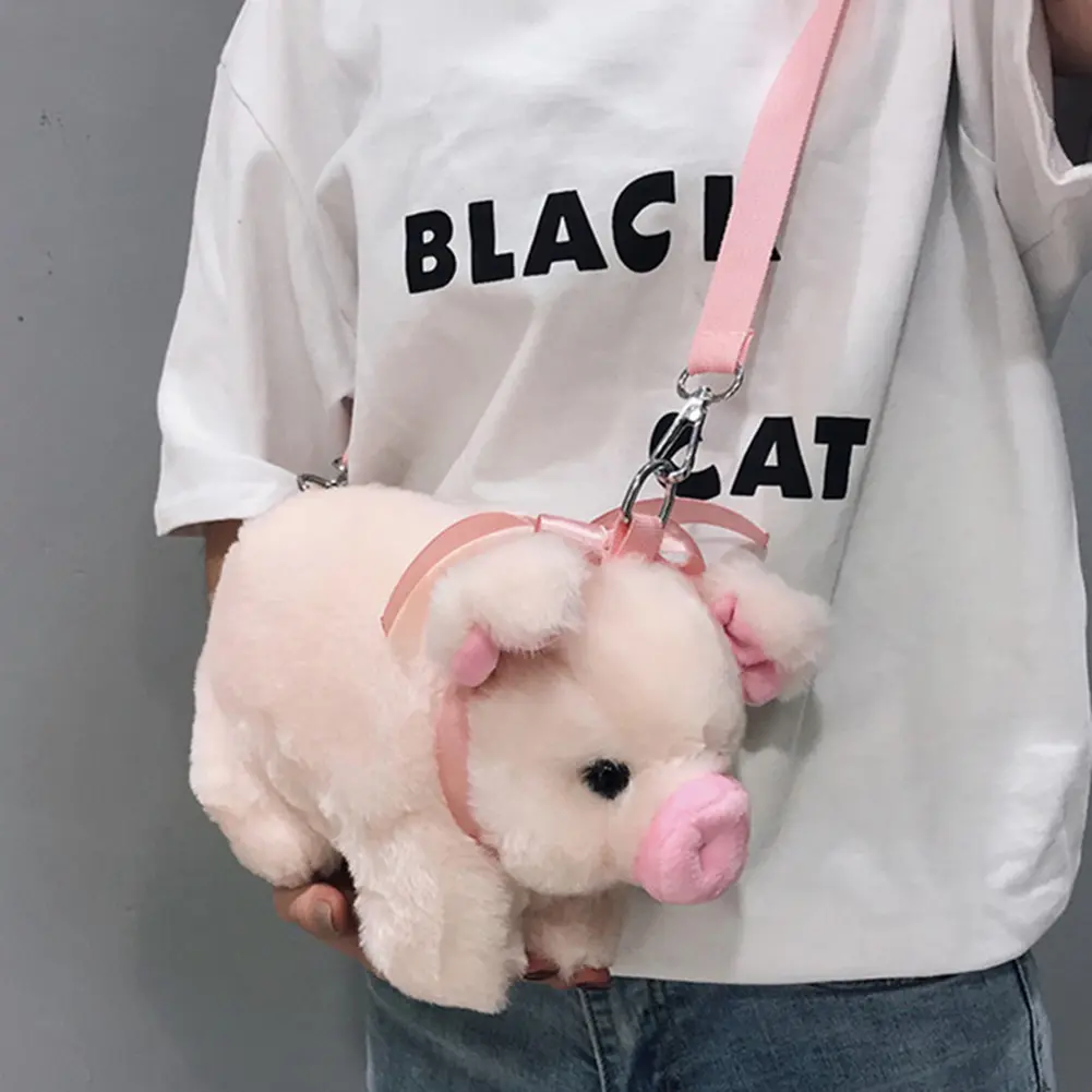 Plush Stuffed Animal Crossbody Bags Lovely Pig Shoulder Bag Women Soft Winter Phone Purse Cartoon Handbags Key Money Storage Bag
