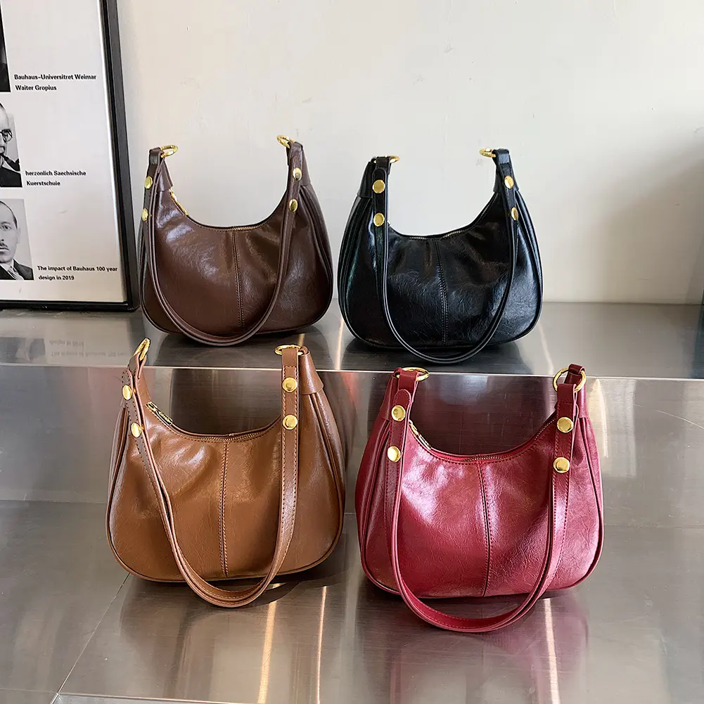 Shoulder Bag for Women Adjustable Strap Crescent Bag PU Leather Solid Crossbody Bag Handbag for Work Travel