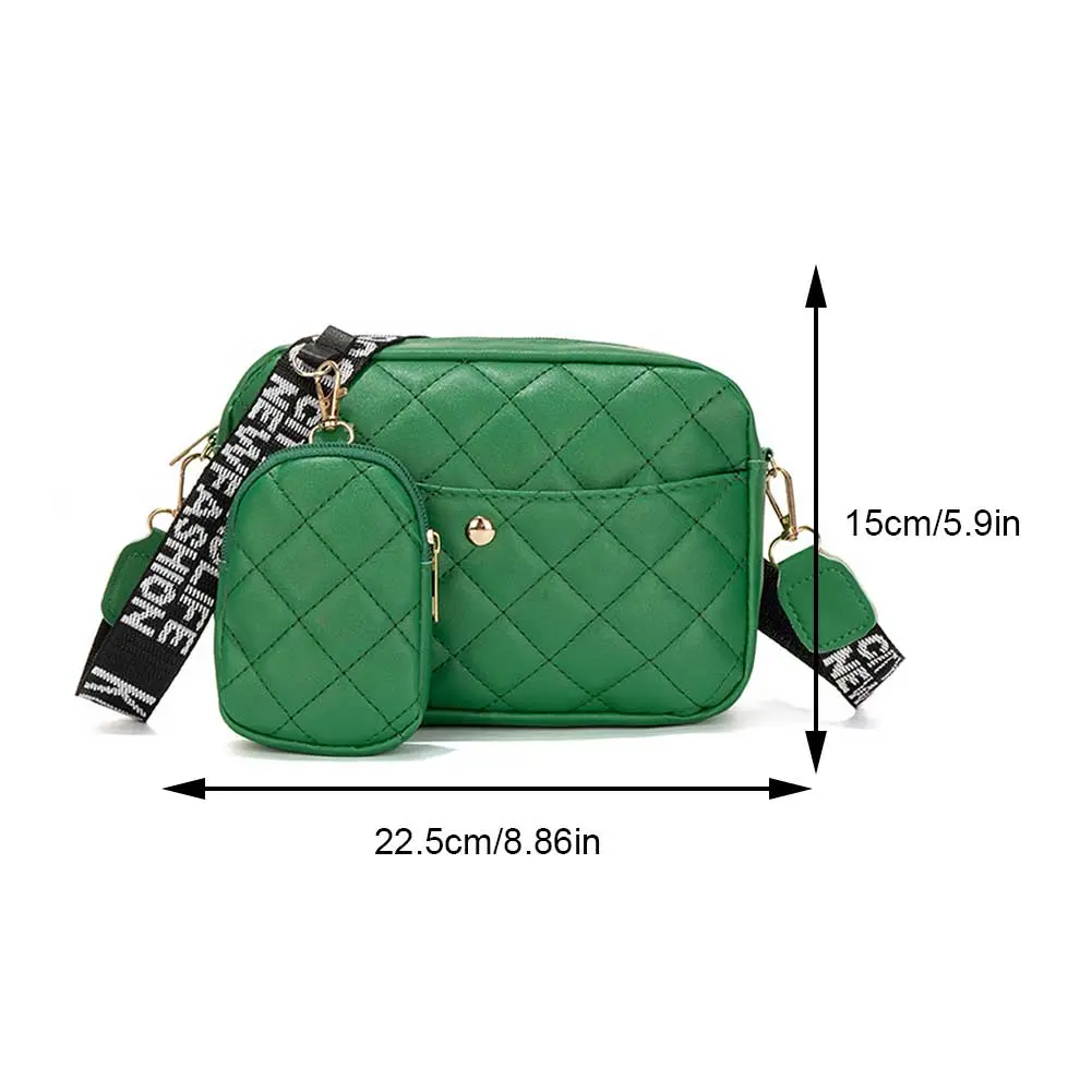 2023 Women Shoulder Bag Quilted Diamond Lattice Bag PU Leather Solid Color Wide Letter Strap Simple Bag with Matching Clutch Set