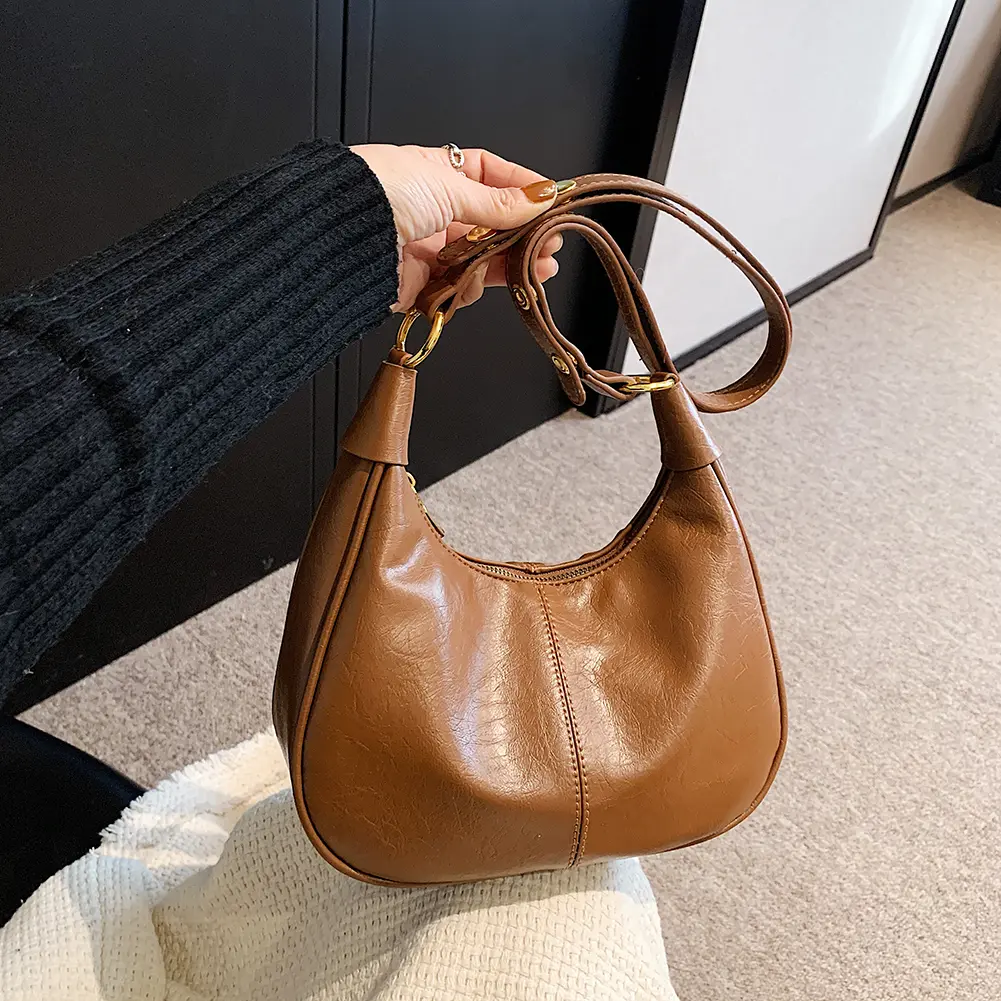 Shoulder Bag for Women Adjustable Strap Crescent Bag PU Leather Solid Crossbody Bag Handbag for Work Travel