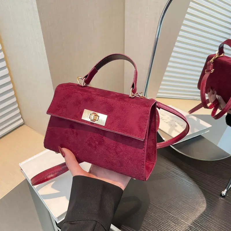 2025 Maillard Suede Chic Hobo Bag Vintage Solid Small Square Bag Adjustable Strap Crossbody Bags Women Autumn Winter Tote Purses