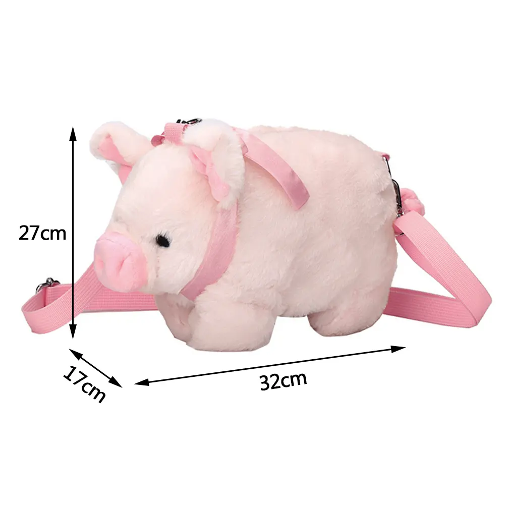 Plush Stuffed Animal Crossbody Bags Lovely Pig Shoulder Bag Women Soft Winter Phone Purse Cartoon Handbags Key Money Storage Bag