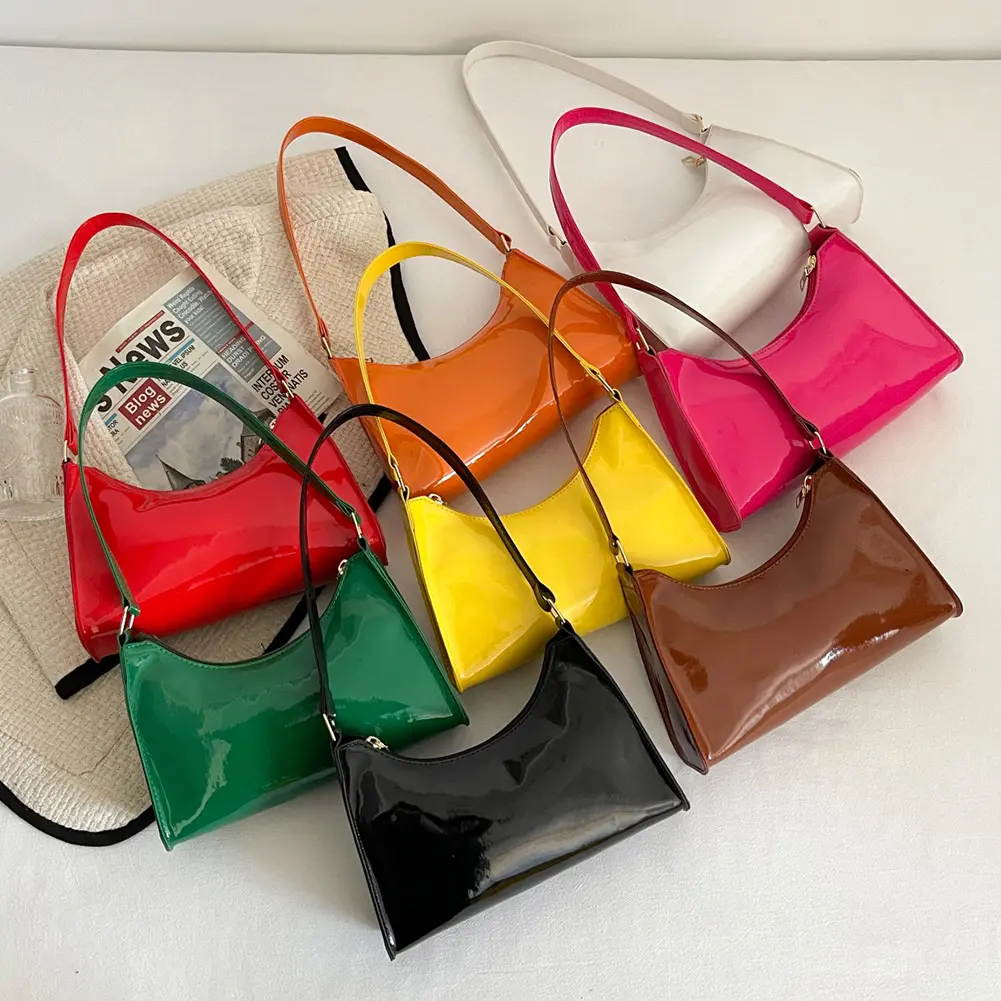 2023 New Women Handbags PU Leather Women Shopping Bag Fashion Solid Color Lady Elegant Purse Exquisite Bright Face Underarm Bag