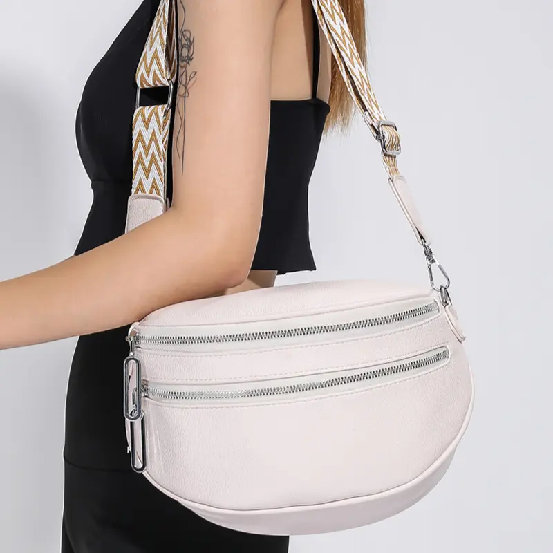 Simple PU Leather Ladies Shoulder Bags 2023 Vintage Large Bum Bags Daily Dating Waist Pouch Women Crossbody Bags with Wide Strap