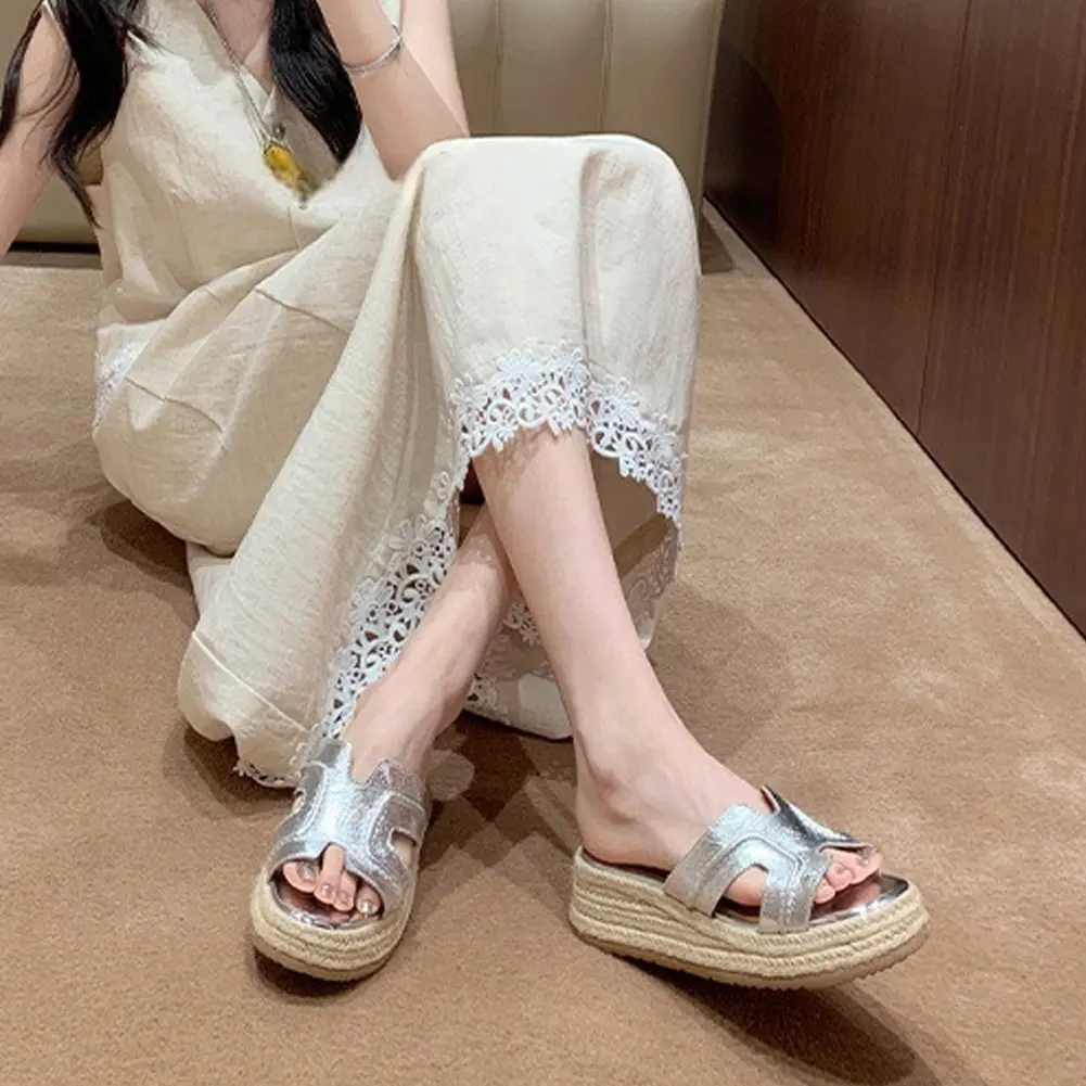 Lady Espadrilles Platform Sandals Open Toe Beach Slip On Shoes Bohemia Women Summer Open Toe High Heels Wedges Slides Sandals