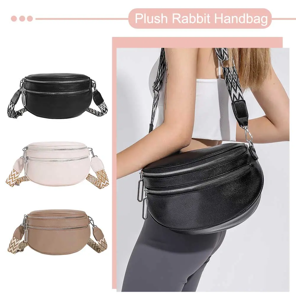 Simple PU Leather Ladies Shoulder Bags 2023 Vintage Large Bum Bags Daily Dating Waist Pouch Women Crossbody Bags with Wide Strap