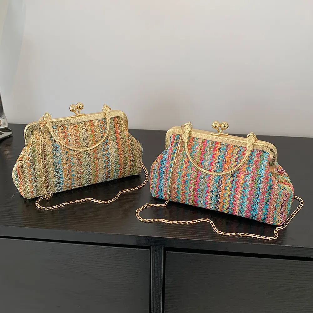 Women Fashion Shoulder Bag Colourful Ladies Hobo Bag Straw Girl High-quality Large Bag Casual Hasp for Summer Beach Vacation