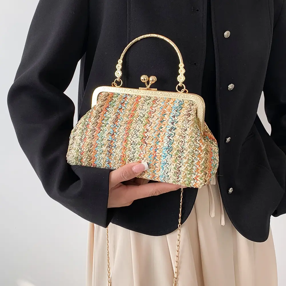 Women Fashion Shoulder Bag Colourful Ladies Hobo Bag Straw Girl High-quality Large Bag Casual Hasp for Summer Beach Vacation