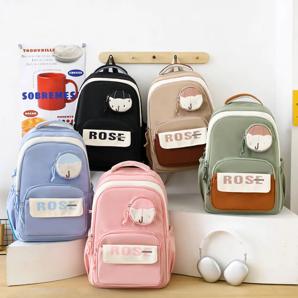 4Pcs Trendy Laptop Bag with Pencil Case&Small Bag Letter Printed Backpack Large Capacity Lightweight Schoolbag Travel Backpack