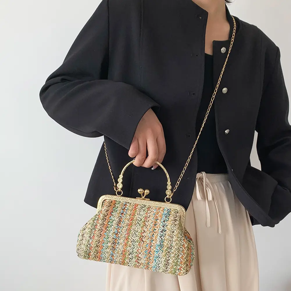 Women Fashion Shoulder Bag Colourful Ladies Hobo Bag Straw Girl High-quality Large Bag Casual Hasp for Summer Beach Vacation