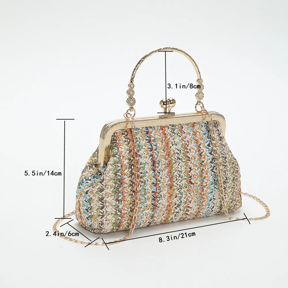 Women Fashion Shoulder Bag Colourful Ladies Hobo Bag Straw Girl High-quality Large Bag Casual Hasp for Summer Beach Vacation