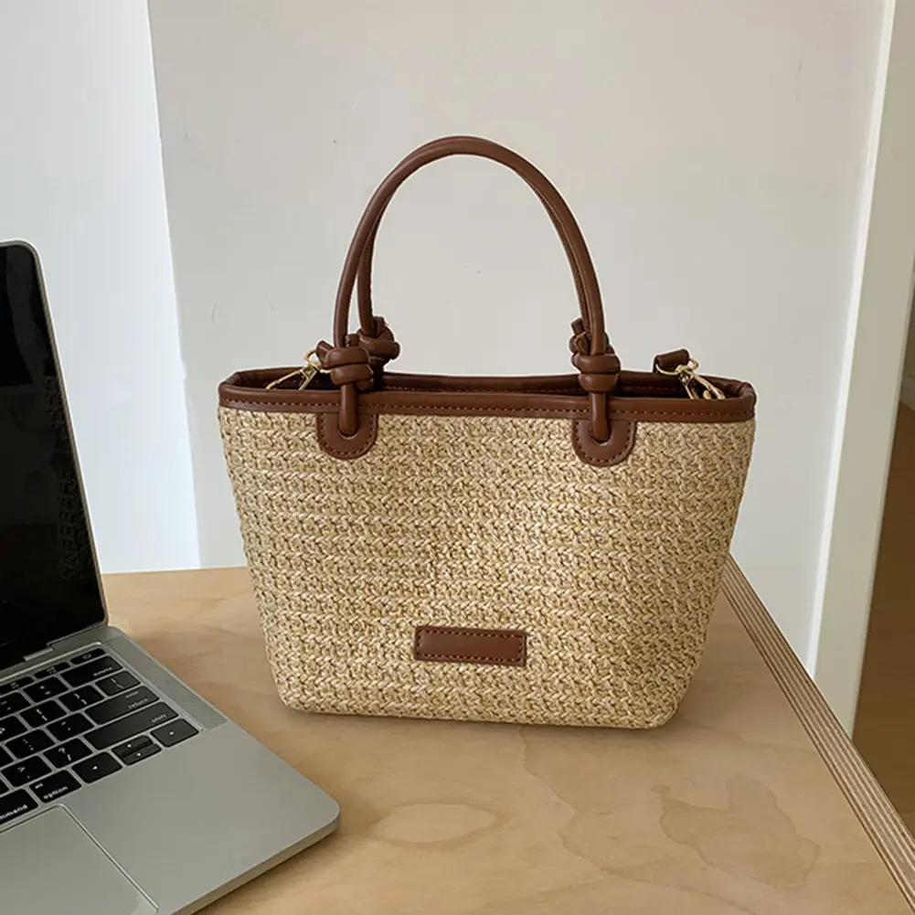 Women Straw Beach Shoulder Bag Wear Resist Hand Woven Sling Bag Casual Handbag Ladies Travel Shopping Work Date Crossbody Bag