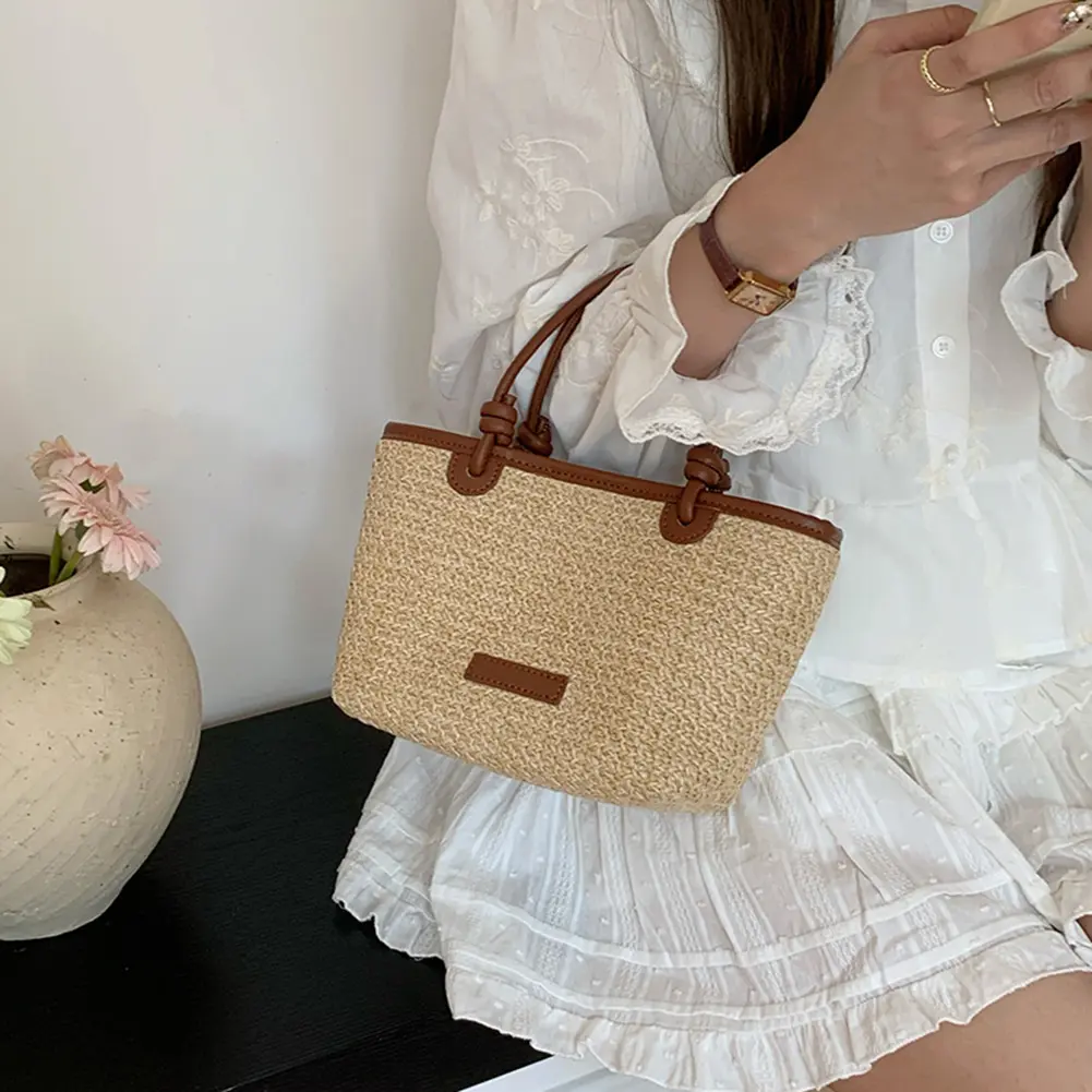 Women Straw Beach Shoulder Bag Wear Resist Hand Woven Sling Bag Casual Handbag Ladies Travel Shopping Work Date Crossbody Bag