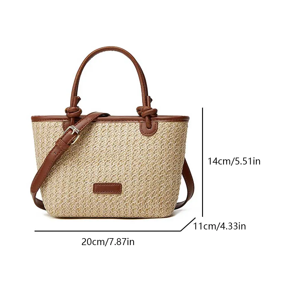 Women Straw Beach Shoulder Bag Wear Resist Hand Woven Sling Bag Casual Handbag Ladies Travel Shopping Work Date Crossbody Bag