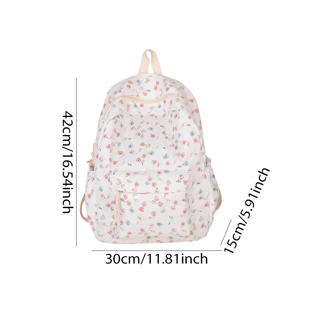 Women Laptop Lace Backpack Wear Resist Casual Flower School Bag Nylon Floral Print Double Shoulder Bag Outdoor Picnic Rucksack