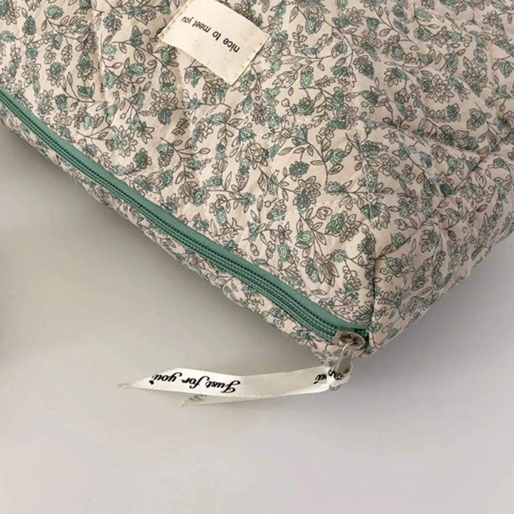 Aesthetic Ladies Cosmetic Bag Flower Prints French Storage Bag Soft Cotton Women Travel Toiletry Bag Large Capacity Makeup Pouch