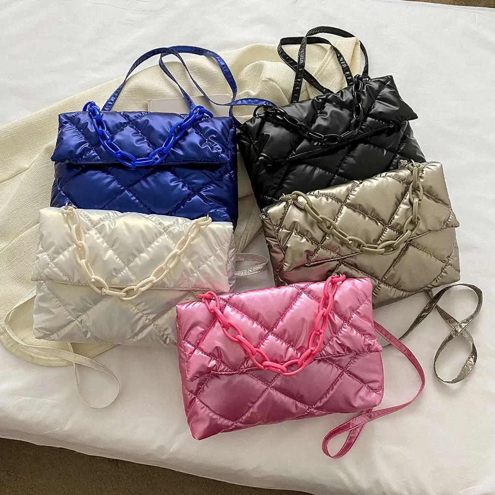 2023 New Luxury Designer Nylon Chain Crossbody Bag Rhombus Milk Cotton Satchel Fashion Women Handbag Large Capacity Shoulder Bag