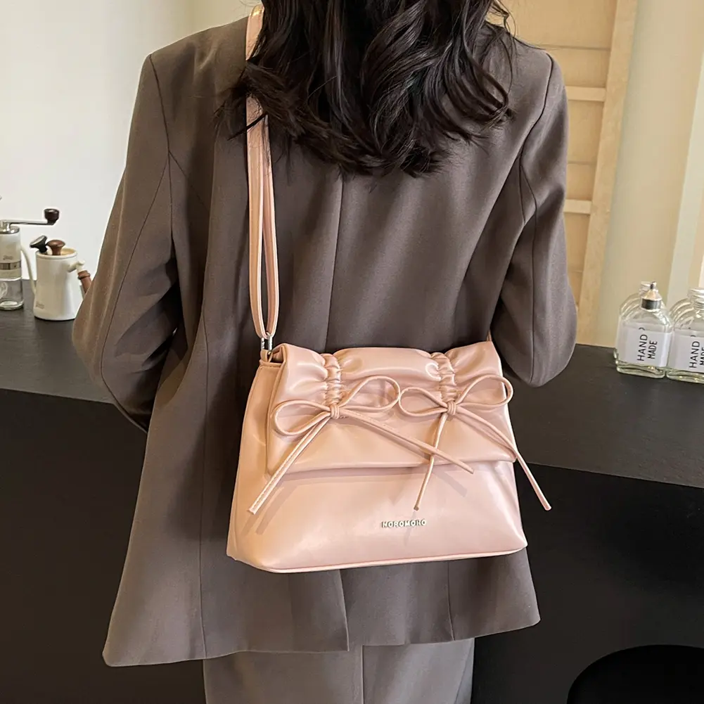 Sweet Bowknot Satchel Euro-America Solid Chic Shoulder Bag Women's PU Leather Fashion Handbag High Quality Classic Crossbody Bag