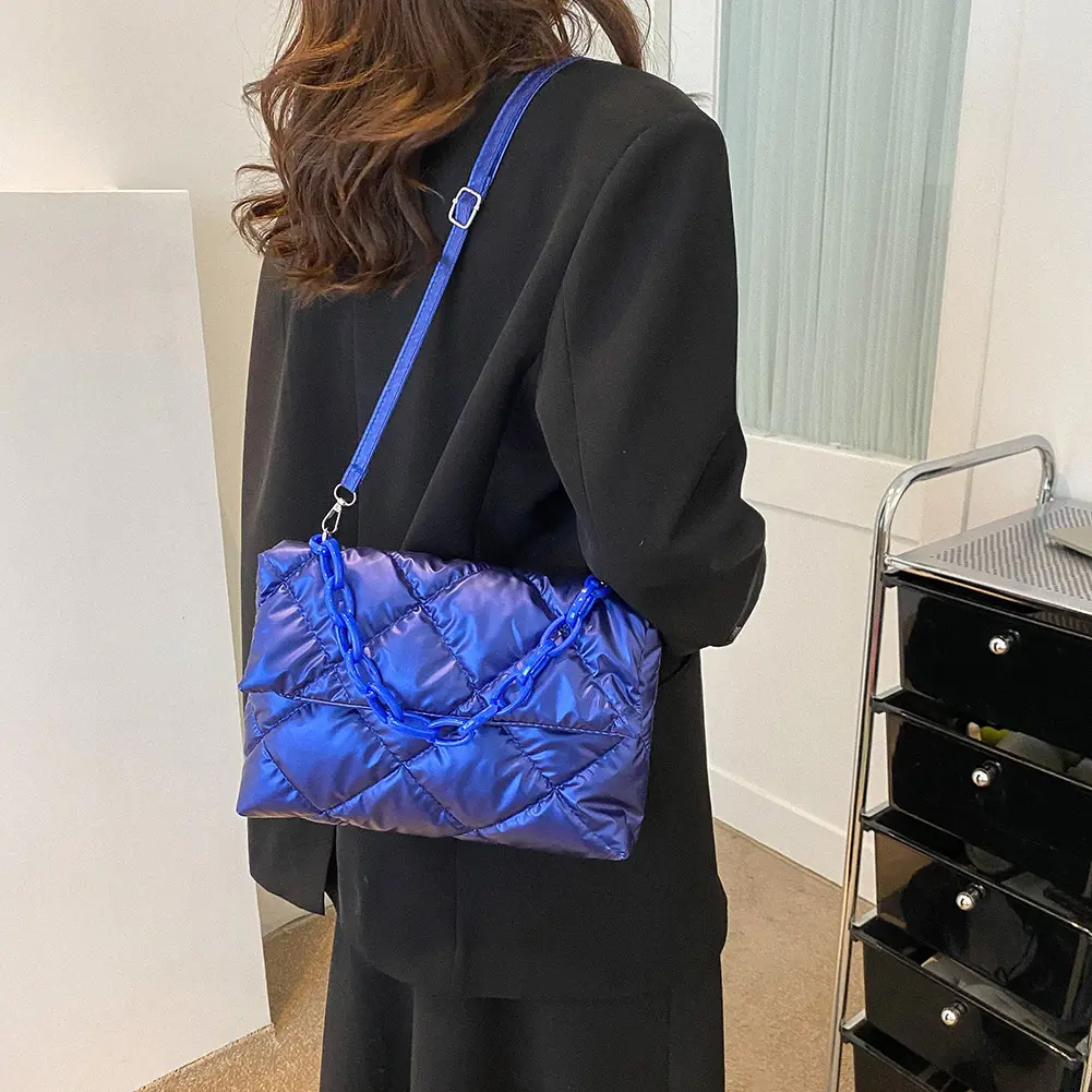 2023 New Luxury Designer Nylon Chain Crossbody Bag Rhombus Milk Cotton Satchel Fashion Women Handbag Large Capacity Shoulder Bag
