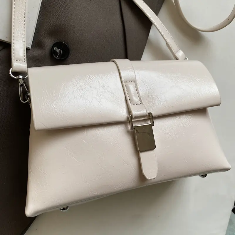 Women Casual Sling Bag Soft PU Leather Simple Layer Flap Bag Solid Color Crossbody Bags Travel Shopping Satchel Shoulder Bag