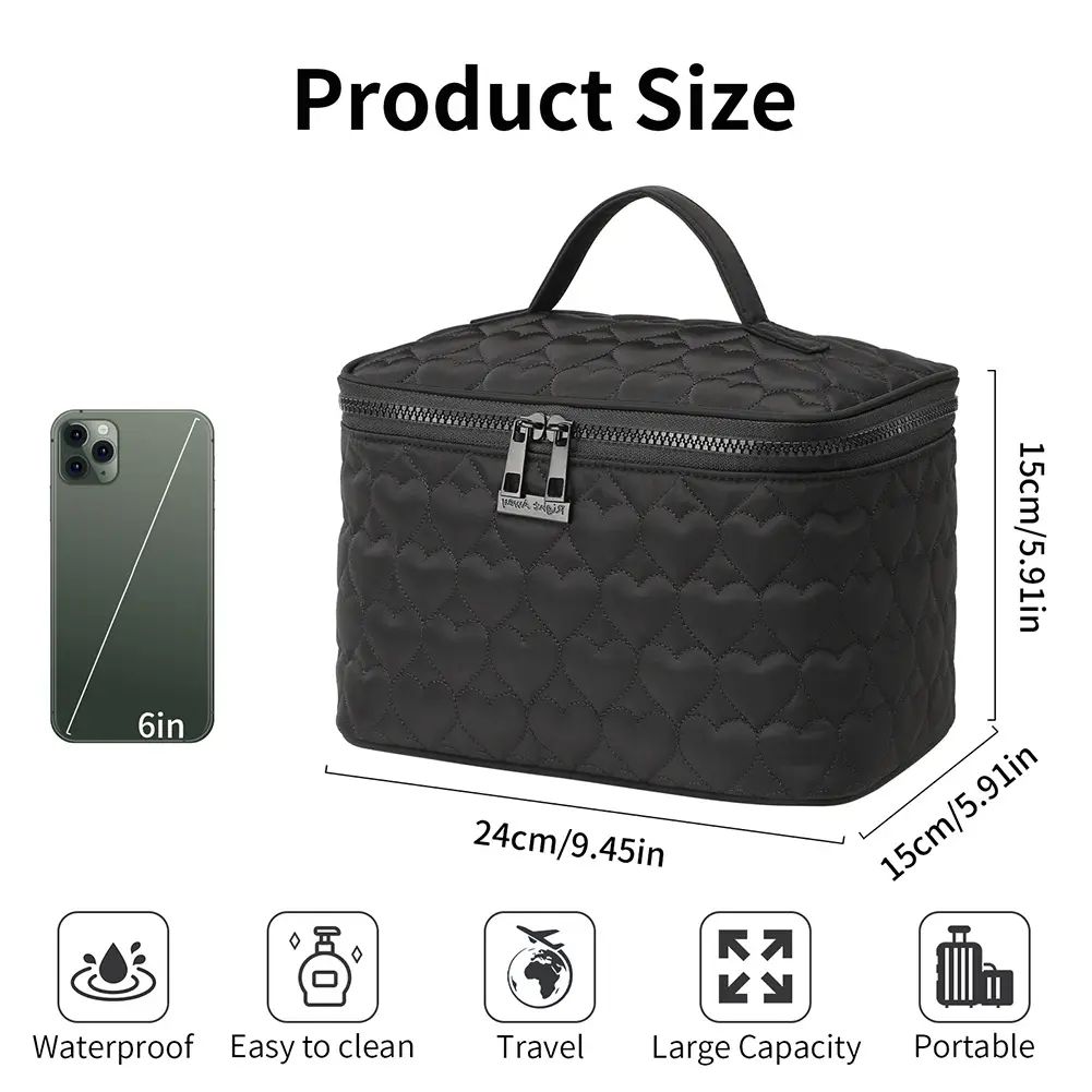 Love Quilted Portable Make Up Bags with Zipper Skincare Brush Organizer Pouches Large Makeup Toiletry Bags Women Cosmetic Bag