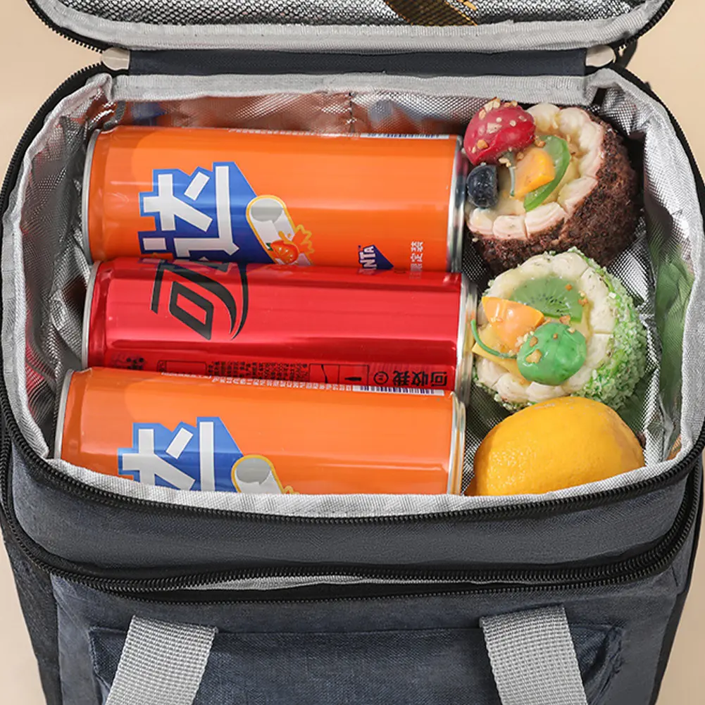 Double Layers Lunch Tote Bags Large Capacity Thermal Shoulder Bags Picnic Crossbody Bags Travel Camping Waterproof Lunch Box