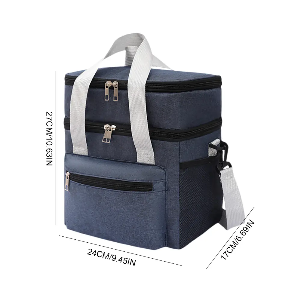 Double Layers Lunch Tote Bags Large Capacity Thermal Shoulder Bags Picnic Crossbody Bags Travel Camping Waterproof Lunch Box