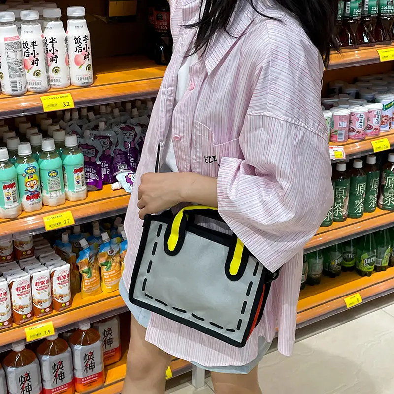 3D Drawing Novelty Top-Handle Bag Women's Contrast Colors Crossbody Bag 2D Comic Square Shoulder Bag Japanese Aesthetic Handbags
