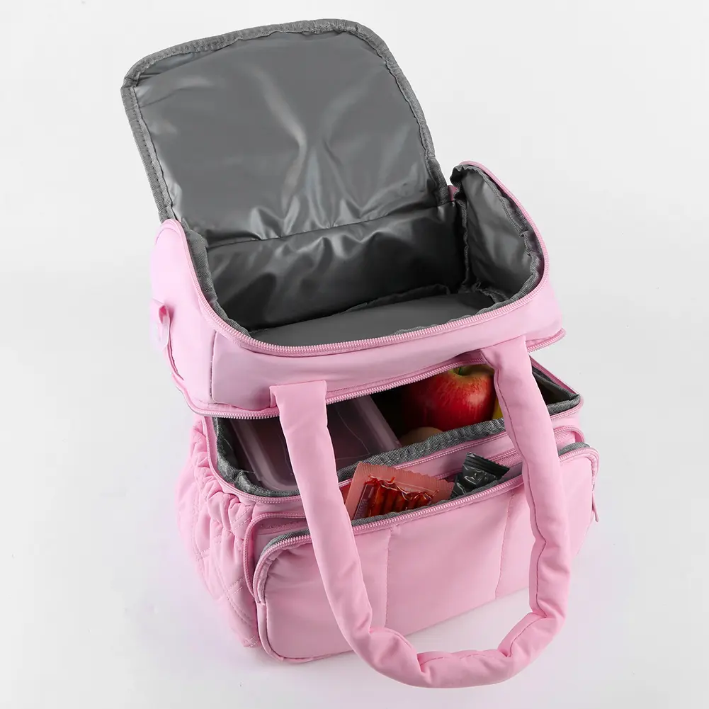 Double Layers Hand-Held Lunch Bag Large Capacity Quilted Cooler Box Waterproof Thickened Bento Bags Picnic Camping Storage Bag