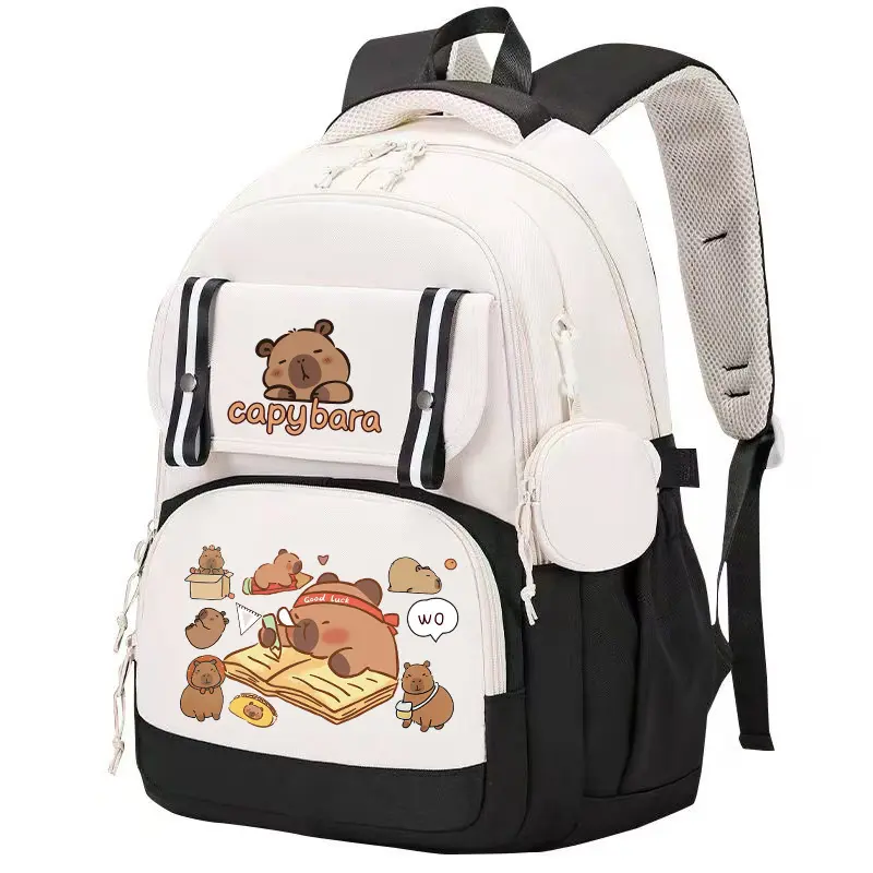 Capybara Kids Bookbag Large Capacity Student Travel Backpacks Cute Animal Multiple Pockets Daypack Cartoon Back to school Bag