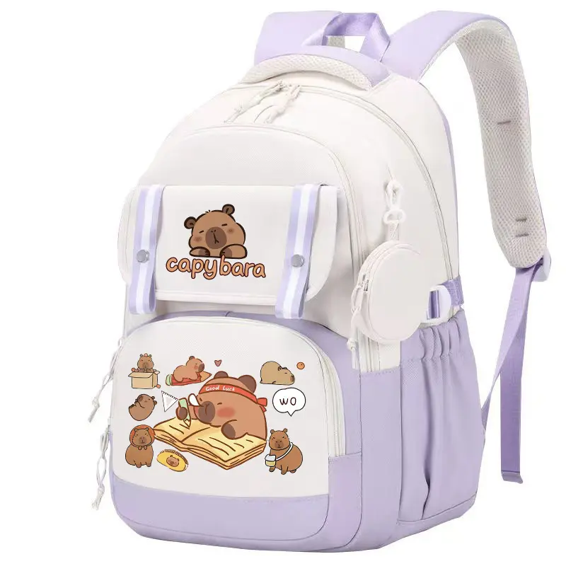 Capybara Kids Bookbag Large Capacity Student Travel Backpacks Cute Animal Multiple Pockets Daypack Cartoon Back to school Bag