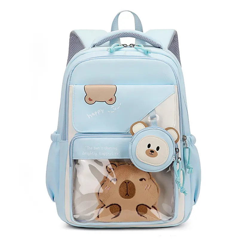 Capybara School Bag Large Capacity Cute Animal Bookbag Casual Rucksack Transparent Compartment Outdoor Nylon Travel Backpack