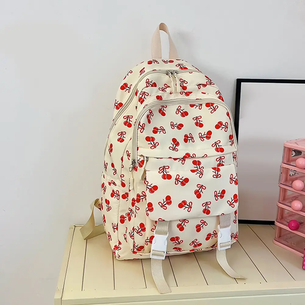 4Pcs Schoolbag Set with Tote Bag and Pencil Case Large Capacity Travel Backpack Kawaii Fruit Daypack Fruit Pattern Rucksack