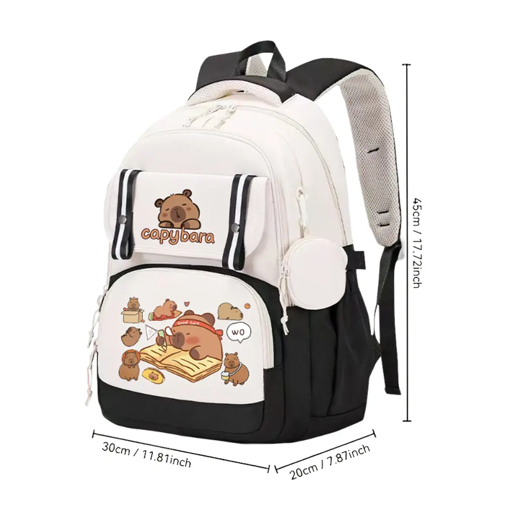 Capybara Kids Bookbag Large Capacity Student Travel Backpacks Cute Animal Multiple Pockets Daypack Cartoon Back to school Bag
