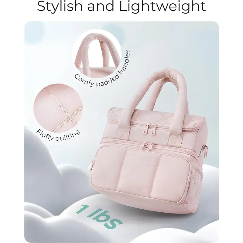 Insulated Lunch Bag Double Deck Quilted Handbag Leakproof Heat Preservation Picnic Box Reusable Large Capacity Shoulder Bags