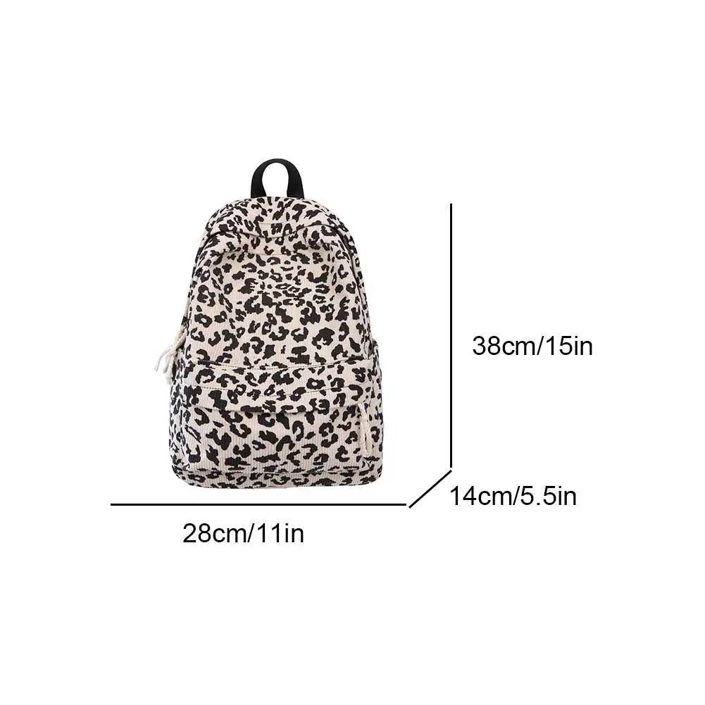 Corduroy Leopard Backpack Fashion Students Bookbag Large Capacity Stylish Shoulder Backpack Multi Pockets Outdoor Travel Bag